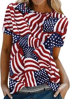 DABAOK Womens Tops Casual Casual Independence Day Printed Short Sleeve O Neck T Shirt Outfit Summer Clothes Sale Clearance