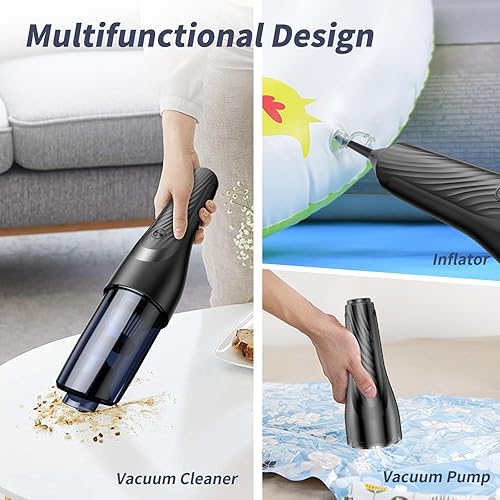 Miniatura 4 de Aspirador de mano inalámbrico para automóvil, versión actualizada, inflador de aire 3 en 1, multifuncional, 7000 Pa recargable, bomba de vacío de