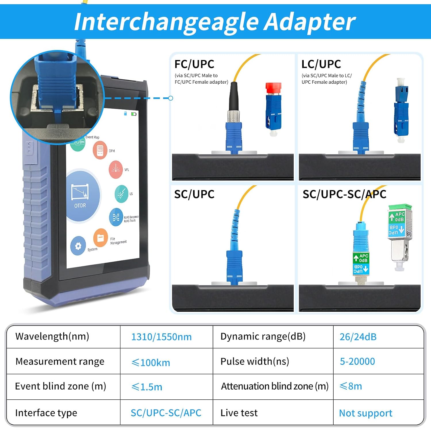Henkion OTDR Optical Fiber Tester 1310/1550nm 26/24dB Mini Optical Network Tester Fiber Test Support Curve Operation, Event Map RJ45 Secquence/Tracker File Setting