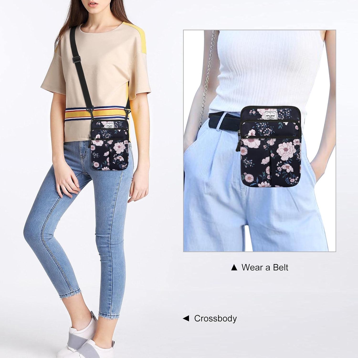 Waist Belt Bag for Women and Men Cross Body Cell Phone Purse Adjustable Shoulder Strap Travel Hip Pouch Multifunctional Fashion Fanny Packs Water Repellent, Vanessa Flora - Image 2