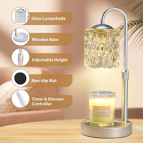 Vista 9 de Briever Lámpara calentadora de velas regulable con temporizador, calentador eléctrico de cera de vela ajustable en altura, regalos de cumpleaños