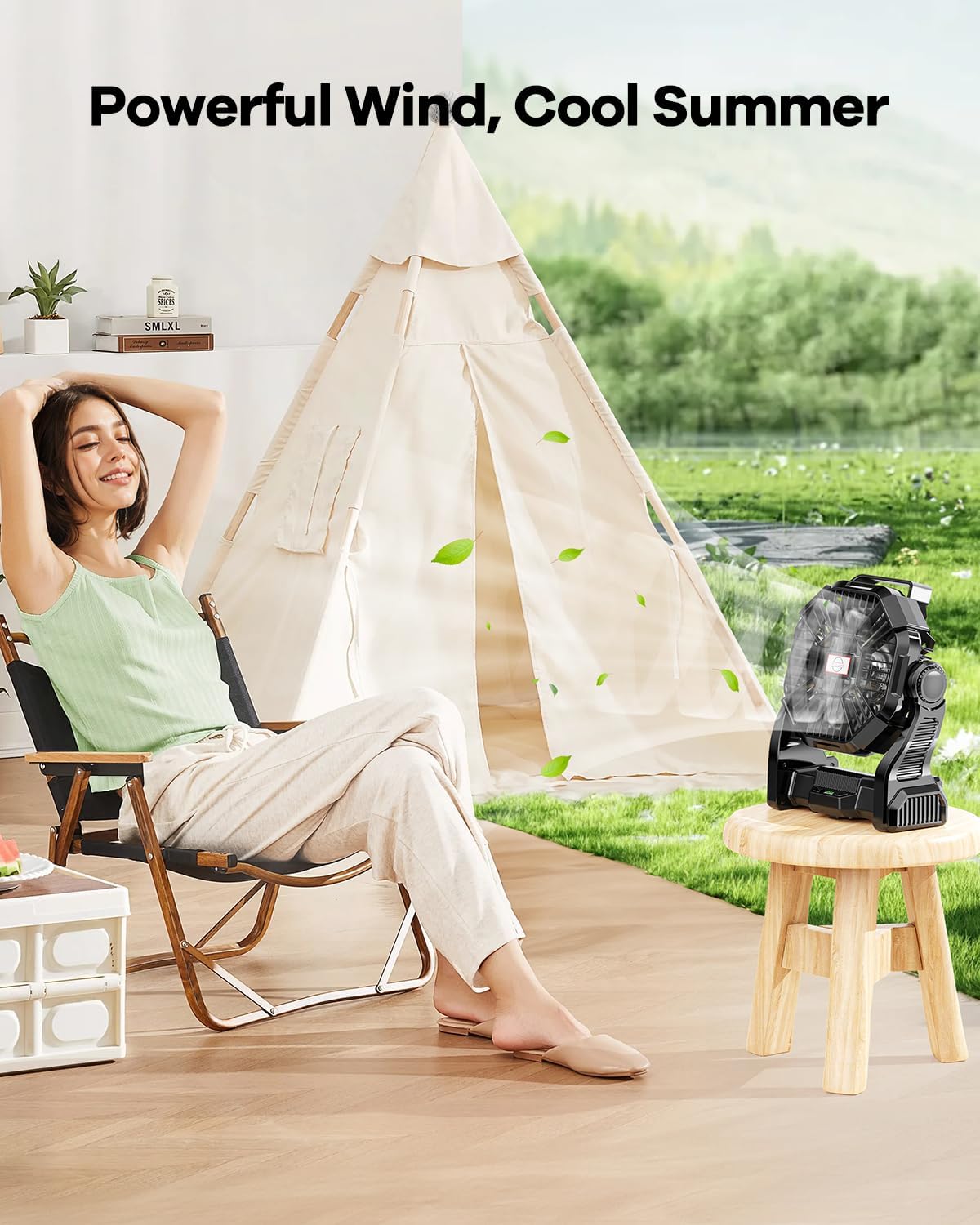 30000mAh Rechargeable Camping Fan with LED Lantern,Portable Battery Powered Outdoor Fan for Bedroom,Camping,Travel,Hiking,Beach,Office,Trave Accessories(Black)