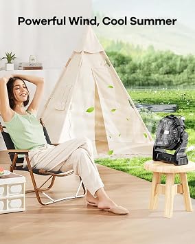 Rechargeable Camping Fan with LED Lantern,Portable Battery Powered Outdoor Fan for Bedroom,Camping,Travel,Hiking,Beach,Office,Trave Accessories(Black)