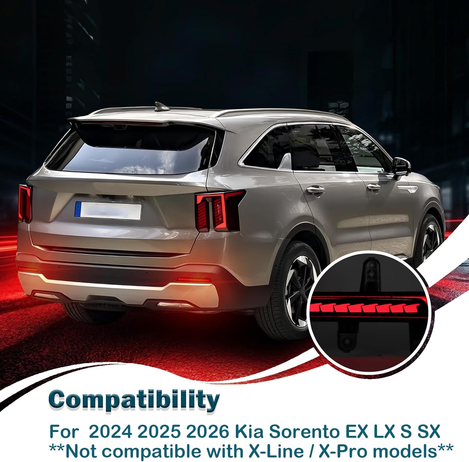 LED Rear Bumper Reflector Lights Kit for Kia Sorento 2024 2025 2026 Daytime Running Light Turn Signal Lamps Tail Brake Lights Fog Lamps 2pc｜OEM Replacement：92405-R5500, 92406-R5500 (Smoked)