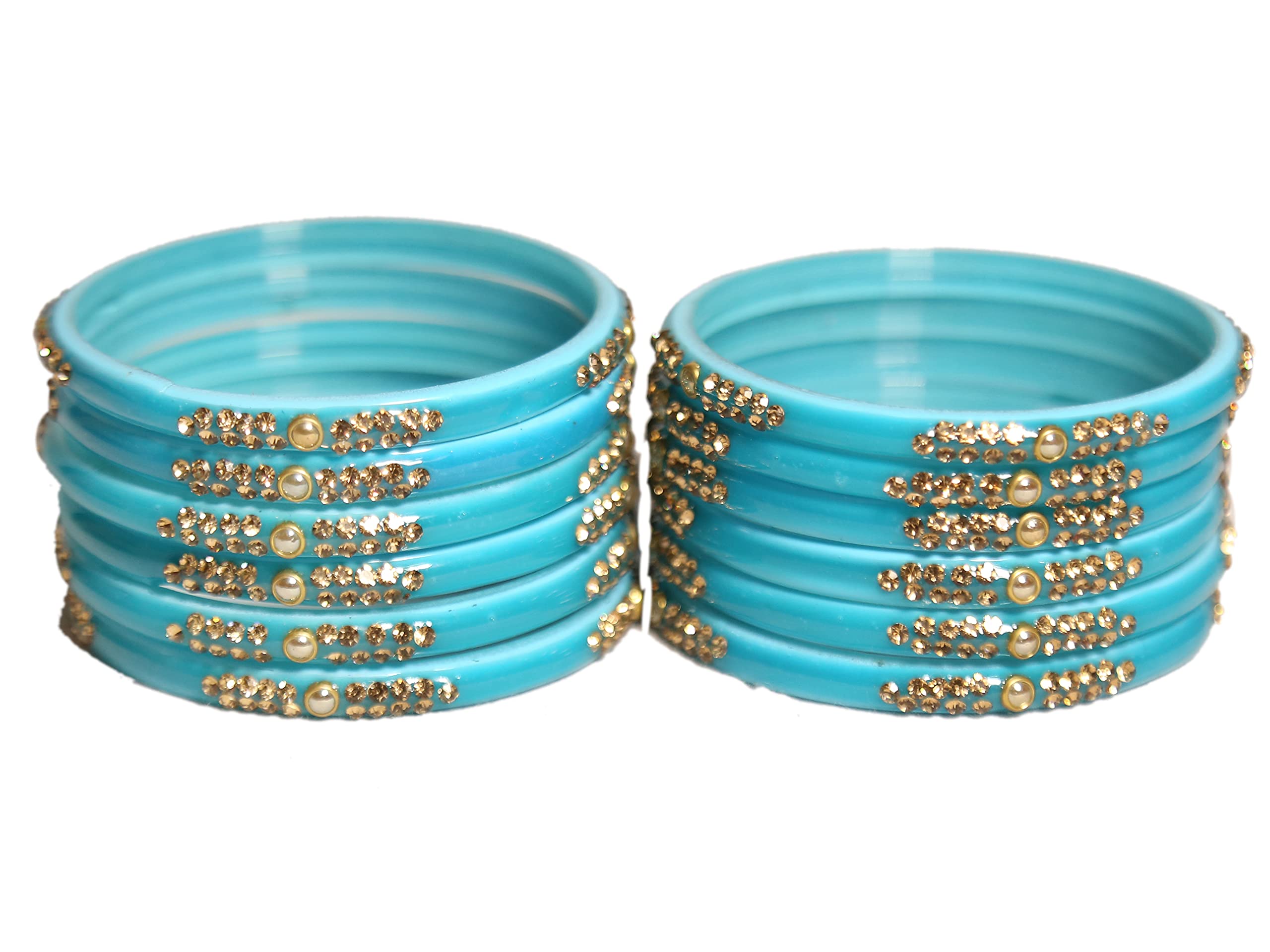 DISHU Handmade Sky Blue Glass Bangles Golden Stone With Round Kundan Set Of 12 (B09HP2ZKZC) Amazon Price History, Amazon Price Tracker