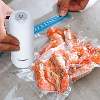 Portable Food Saver Vacuum Sealer for Home & Travel - 15 Reusable Bags, Handheld Sealer for Dry Goods/Meat/Produce, Fridge Organizer, Vacuum Storage Bags for Food, Compact Kitchen Appliance​
