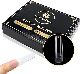 UNA GELLA Soft Gel Nail Tips Long Pre-file | 120 Square Gel Tips XXL | Full Cover Nail Tips No C Curve Nail Tips Square Gel Nails Tips Extra Long Nail Tips Full Cover Square Tips Tapered Square Nails Extension Home DIY Salon with Box