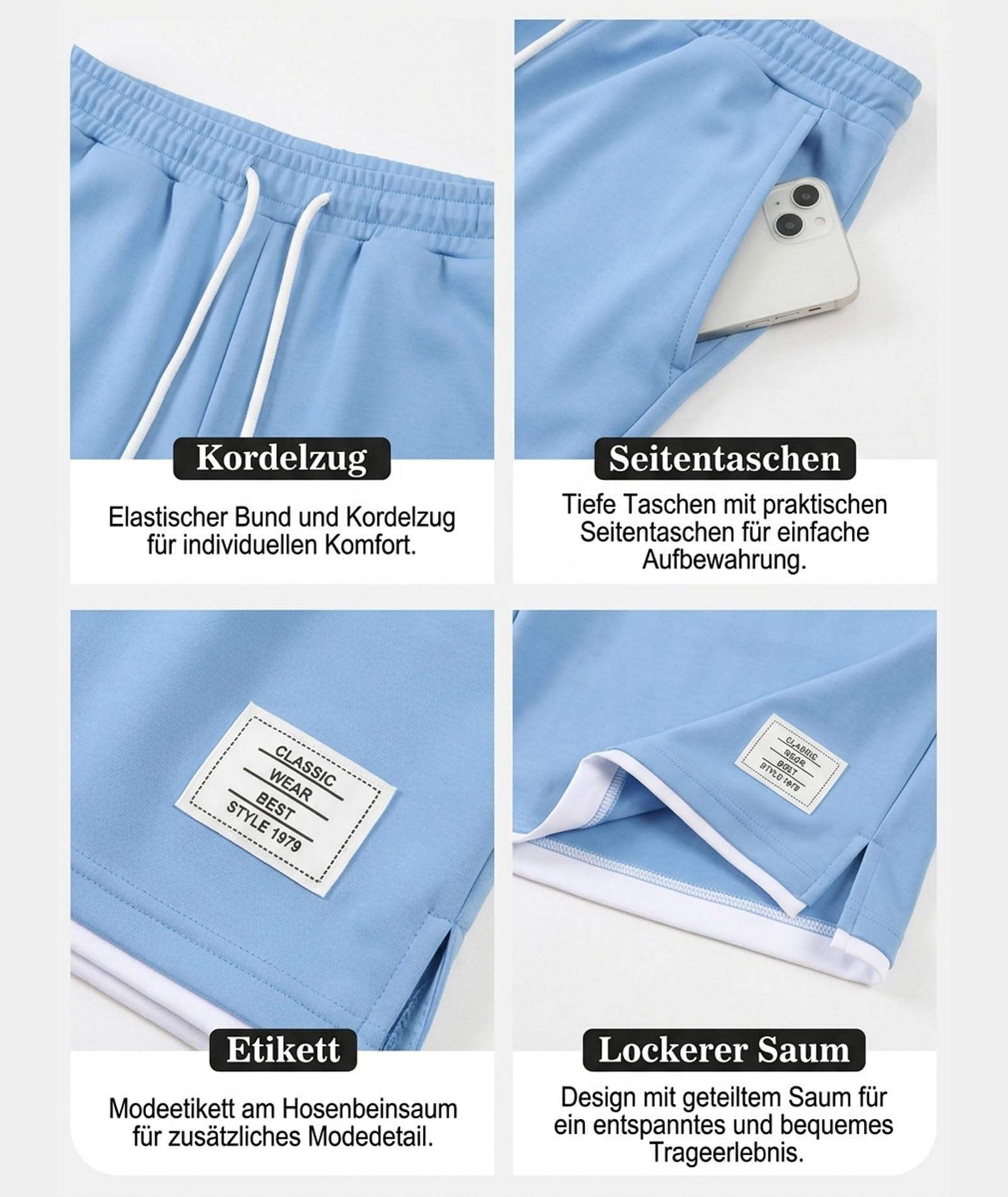 Elainone Herren Sommer Set, T-Shirt & Shorts Kurz Trainingsanzug | Leichtes 2-teiliges Set aus 95% Polyester und 5% Elasthan, Elastischer Bund, für Freizeit, Urlaub & Sport
