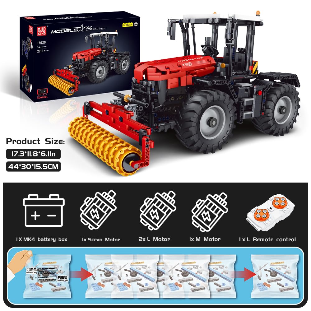 Mould King 17082 Technik Traktor Bausatz - 1300+ Teile Mit Motor & App-Steuerung