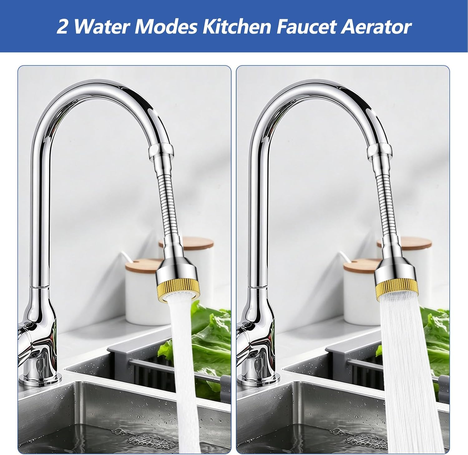 Faucet Sink Aerator/Extender/Sprayer/nozzle,Faucet Attachment Replacement for Bathroom&Kitchen, Anti-slip Swivel Aerator with 55/64" Threaded Adapter (Long-length silver)