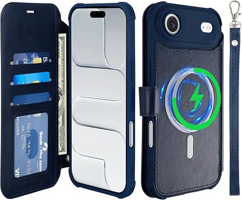 VANAVAGY Wallet Case for iPhone Air for Magsafe, Navy Blue