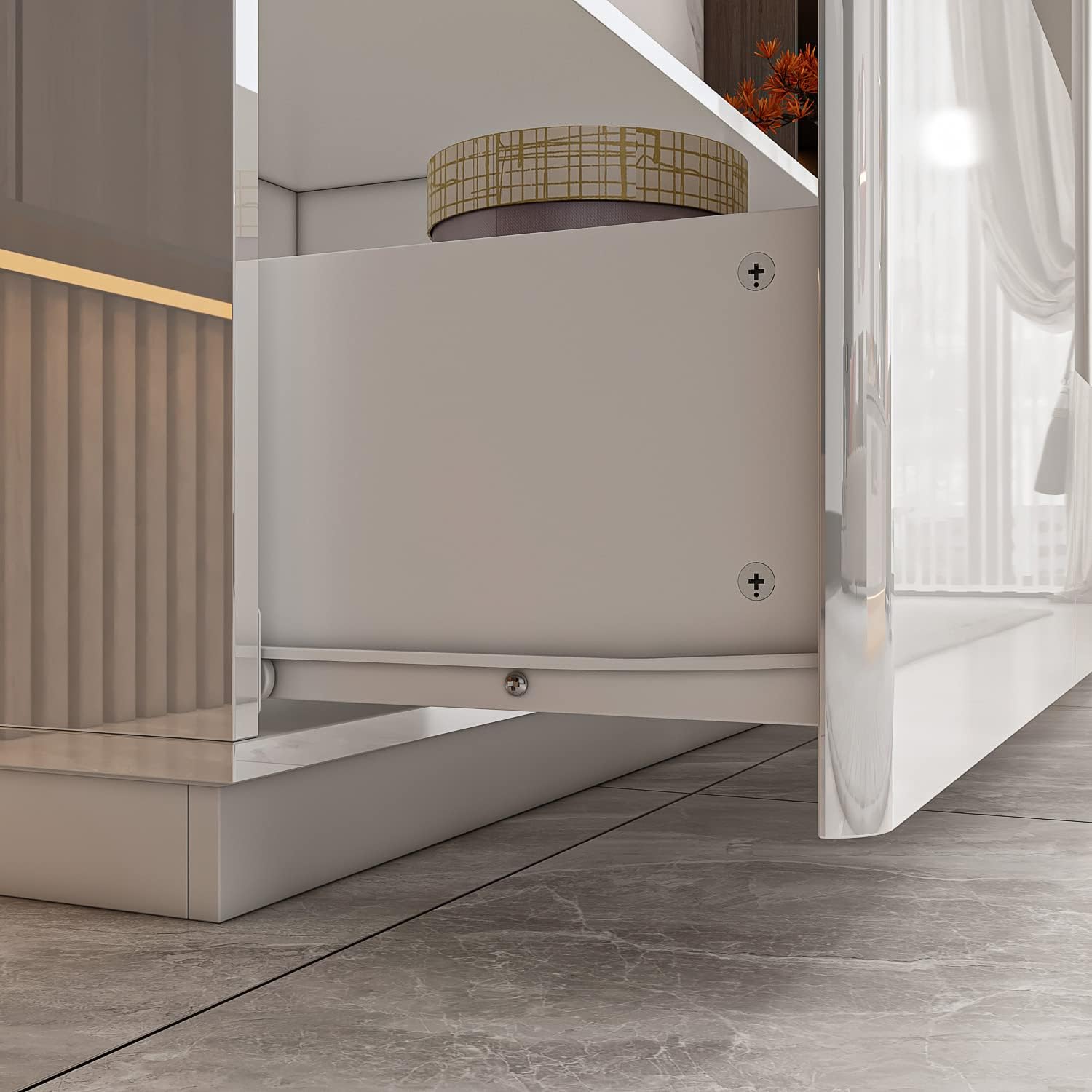 Homsee LED TV Stand for 75 inch TV, Modern Media Console Cabinet with Glossy Surface & 4 Drawers, Entertainment Center with Open Shelf for Living Room, White