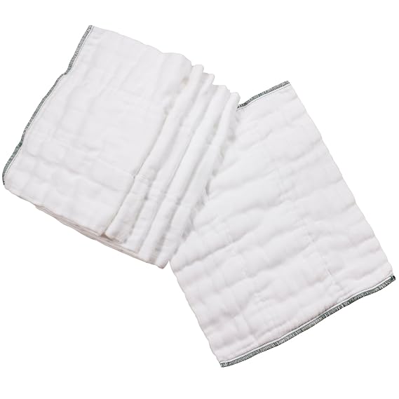 OsoCozy Prefolds Bleached Cloth Baby Diapers, Size 1 (7-15 lbs), Soft, Absorbent and Durable 100% Cotton, Diaper Service Quality Prefolds, Bleached White Color - 6 Pack