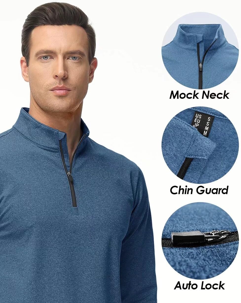 Boladeci Men's Quarter Zip Pullover Premium Fleece Lined Heather Long Sleeve Golf Shirts Midweight 1/4 Half Zip Sweatshirts - Image 4