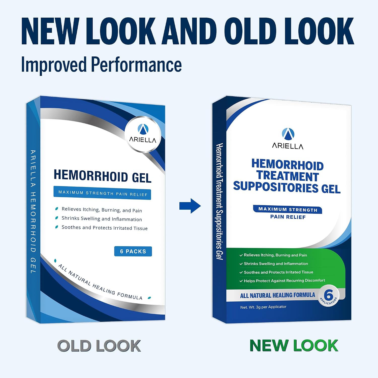 Ariella Hemorrhoid Treatment Suppository Gel: Natural & Herbal - Relieve Itching Burning Discomfort - Internal Relief - New Rounded Applicator - Nighttime Use (Pack of 6, Old)