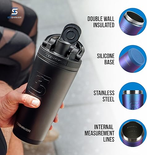 Miniatura 2 de Ice Shaker Botella agitadora de acero inoxidable  26 onzas, negroblanco  Se mantiene fría durante más de 30 horas  Taza aislada con agitador