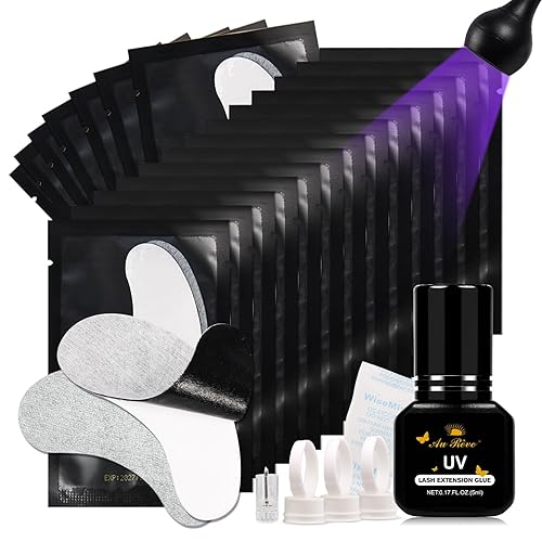 Vista 26 de Pegamento de extensión de pestañas UV de 0.1 fl oz, pegamento de pestañas extra fuerte, pegamento de pestañas UV, 20 almohadillas de doble ojo