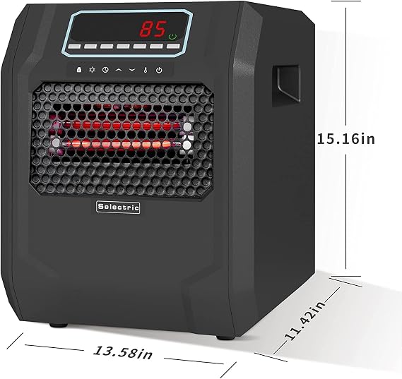 VOLTORB Freestanding Portable Electric Space Heater for Bedroom or Indoor Use with LED Display, Remote Control, and Fan Only Mode, Black