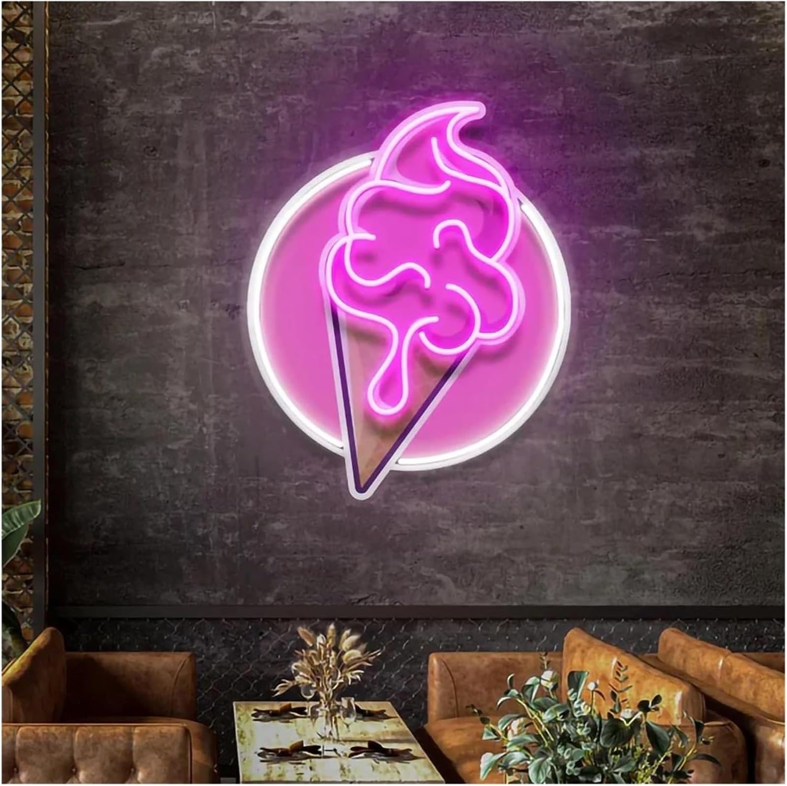 Lampada al neon Insegna al neon con gelato, stampa UV, luminosità regolabile per decorazione murale, 32 cm x 38,1