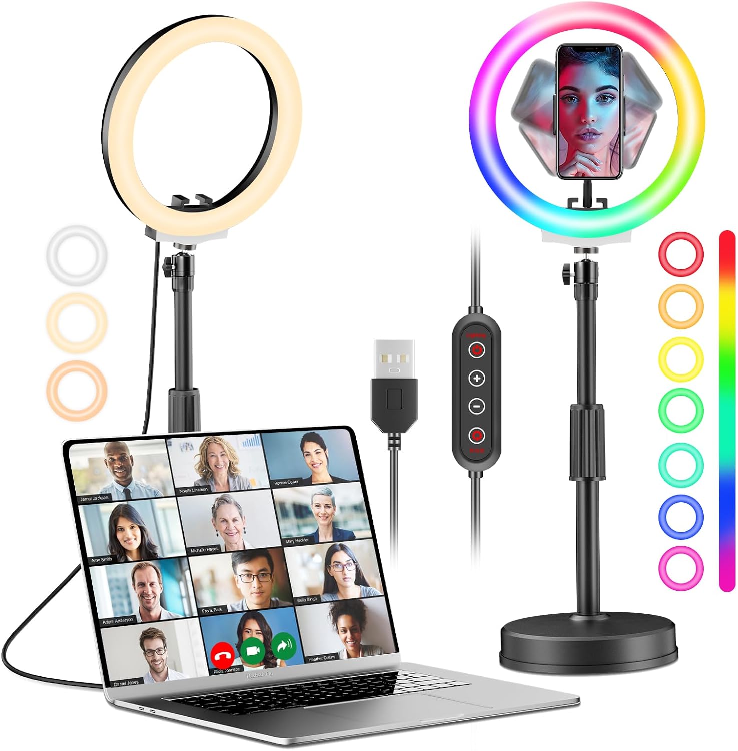 PEYOU Ring Light with Stand and Phone Holder, 10'' Upgraded LED & RGB