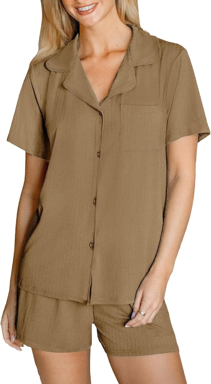CUPSHE Button Down Pajama Shorts Set for Women 2 Piece Post Partum Lounge Shorts PJ Sets