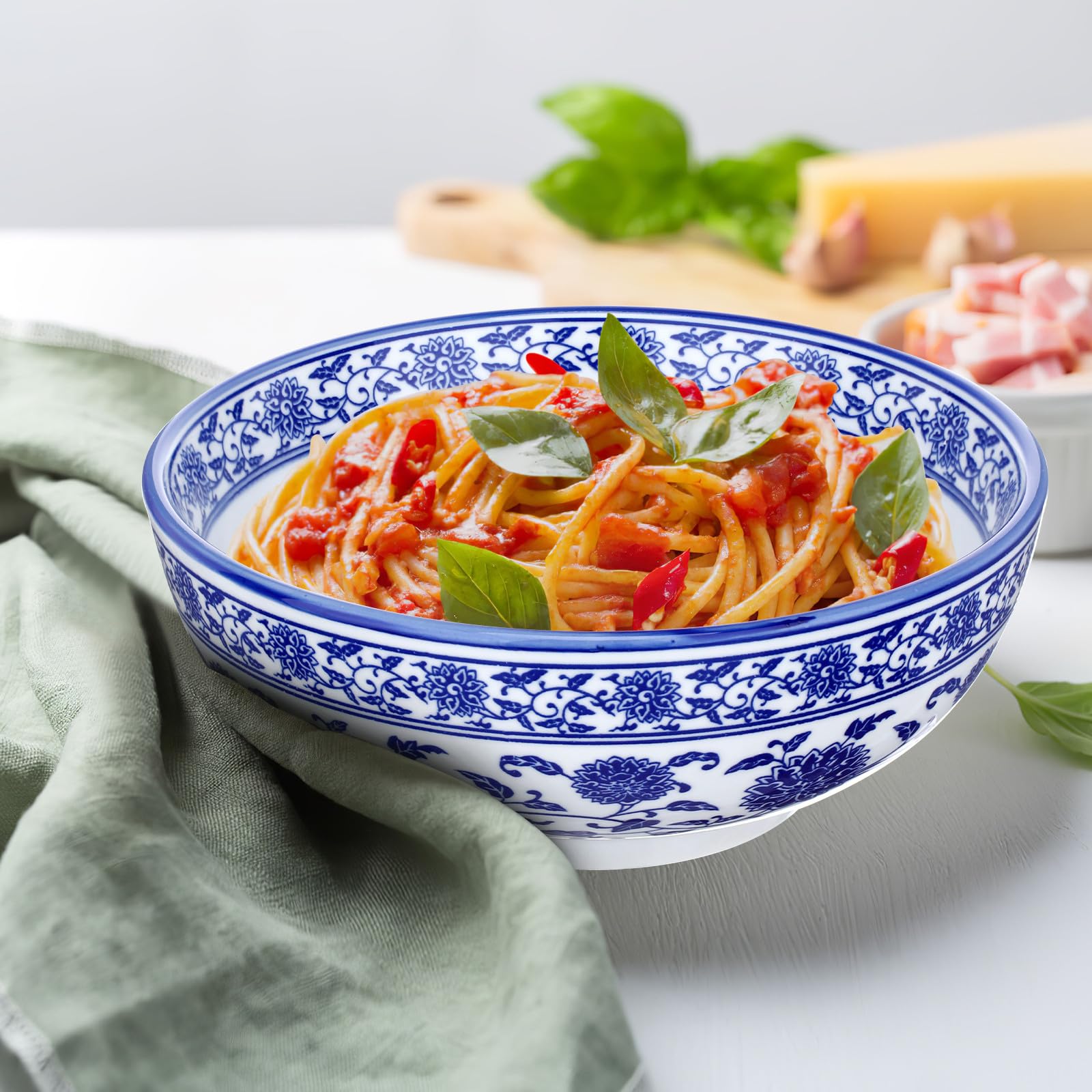 Ciieeo Tazón de Cerámica Azul para Cocina Casera, Adecuado para Sopas y Ensaladas, Diseño Tradicional Chino, Resistente y Versátil para Uso en Restaurantes