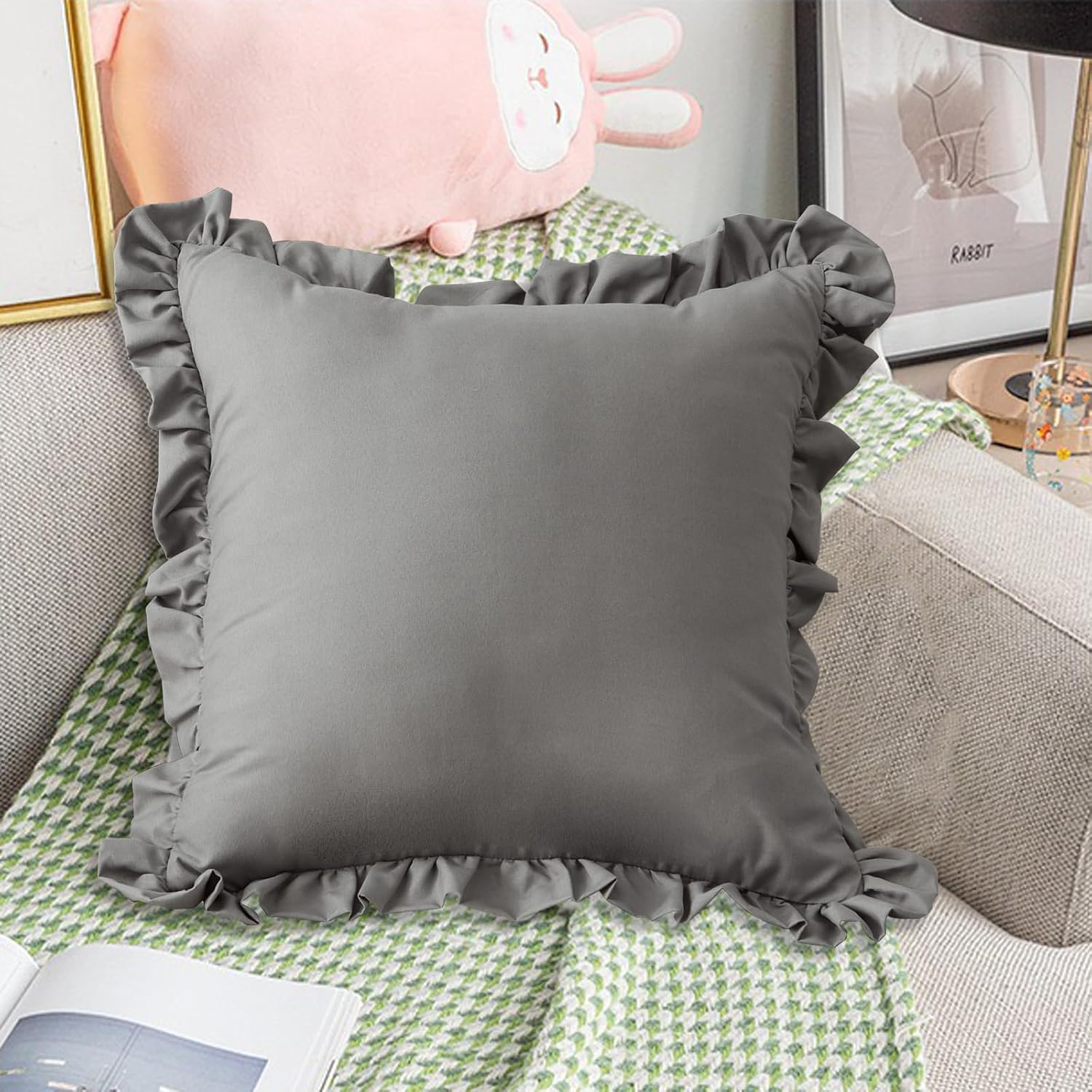 18x18 Pillow Cover - 2-Piece Grey Euro Shams Decorative Square Throw Pillow Cover Cushion Covers Pillowcase Home Decor Decorations for Sofa Couch Bed Chair