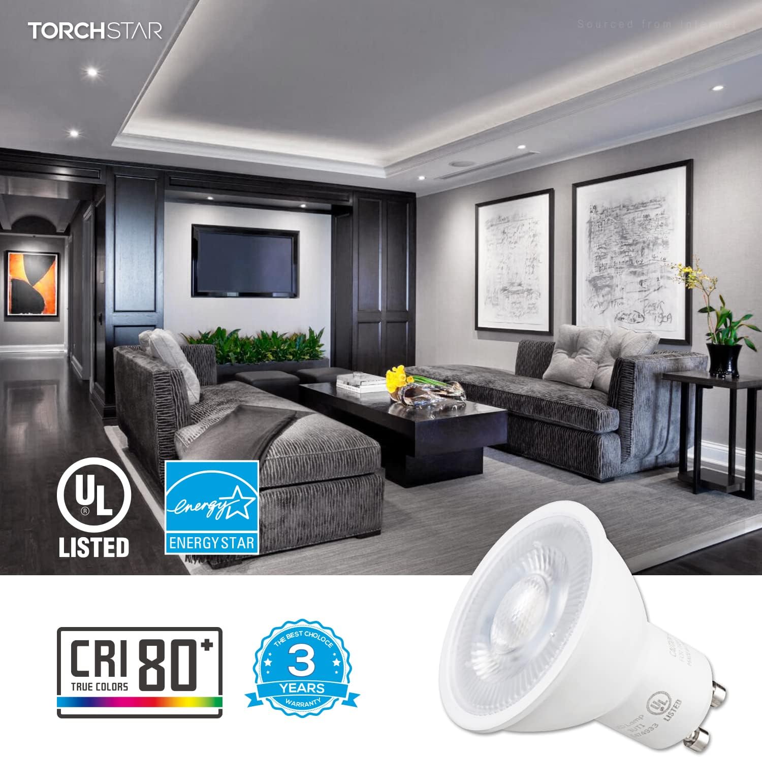 TORCHSTAR GU10 LED Bulbs Dimmable, 500LM 50W Halogen Equivalent, 5000K Daylight, 40° Beam Angle Spot Light Bulb for Recessed Lighting Track Lighting, UL & Energy Star Listed, Pack of 6