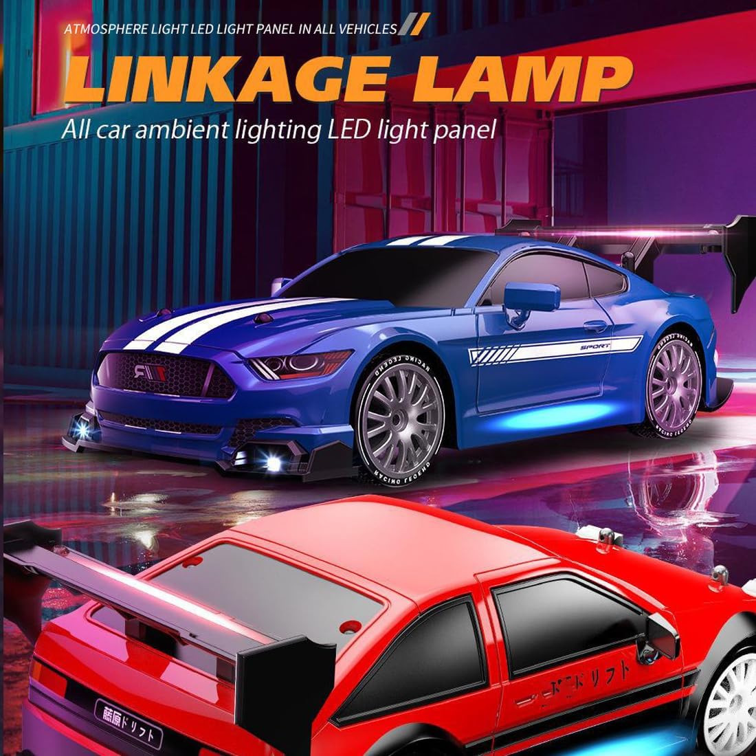 1/24 Scale Mini RC Drift Car, 4WD High-Speed 30KM/H 2.4GHz Electric Remote Control Racing Sports Cars with LED Lights Vehicle for Adults Enthusiasts - Blue/ 3PCS Battery