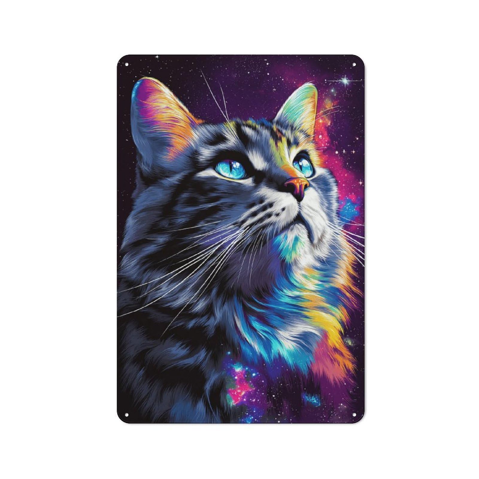 Metal Wall Sign 30x20cm Featuring Galactic Cat Portrait -1 for Café Or Home Bar, for Metal Sign Collectors, for Garage And Workshop Walls