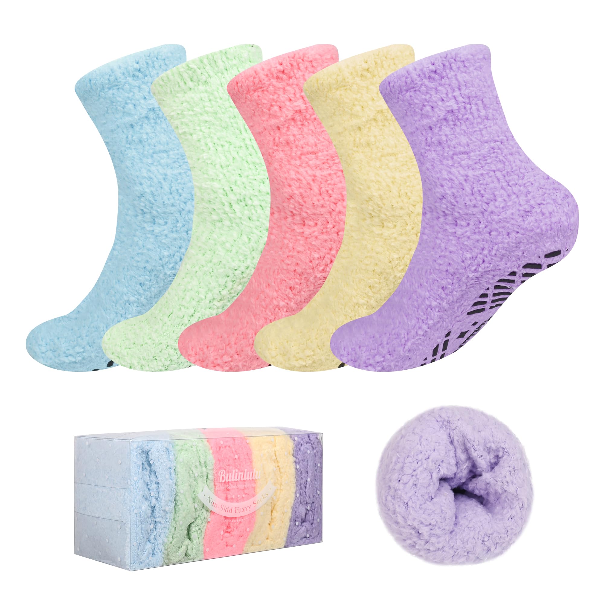 Bulinlulu Fuzzy Socks for Women with Grips,Warm Fuzzy Socks Sleep Cozy socks Winter Soft Fluffy Socks for Women's day Gift