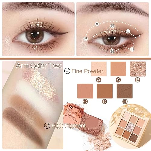 Miniatura 2 de MAY FOLTREN Paleta de sombra de ojos marrón neutro mate, 9 colores bronce marrón oscuro brillante paleta de maquillaje de ojos, regalos del día de