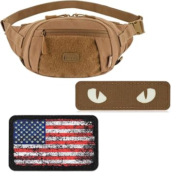 EDC Essentials Bundle Small Companion Waist Pack, USA Flag Patch, Glow-in-the-Dark Cat Eyes