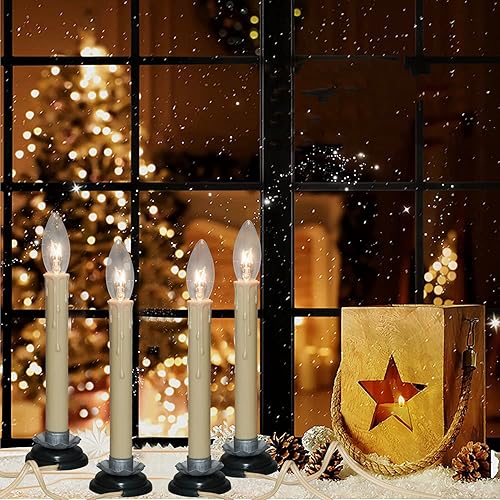 Miniatura 3 de GOOTHY Lámpara eléctrica de vela de campo de 7 pulgadas, lámpara eléctrica de vela para ventana con base de hierro ciruela negra, bombilla C26 de 7
