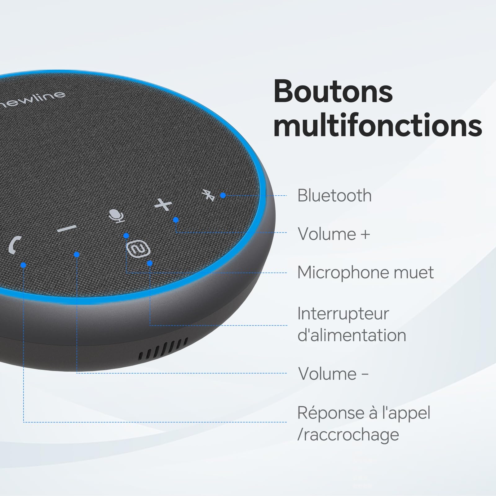 Microphone USB Bluetooth Haut-Parleur Conférence Réduction Bruit 360° 43h Veille Compatible Zoom Teams Skype Home Office