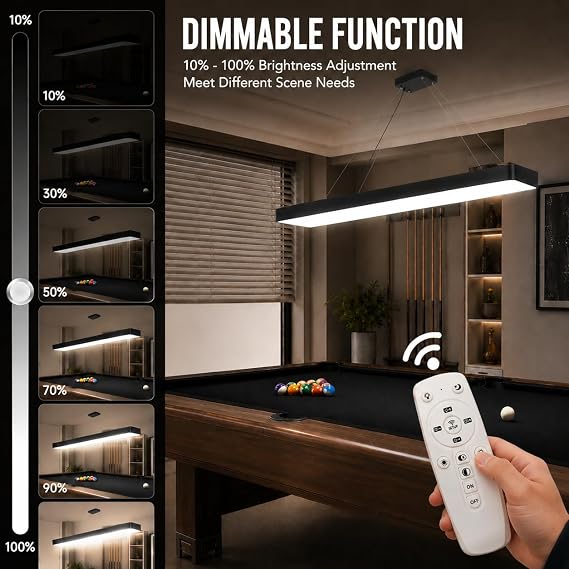 LED Billiard & Pool Table Light Hanging Light Over Pool Table for for 7'-8' Billiard Table,50W, Remote Control, Dimmable, Color Temperature Adjustable