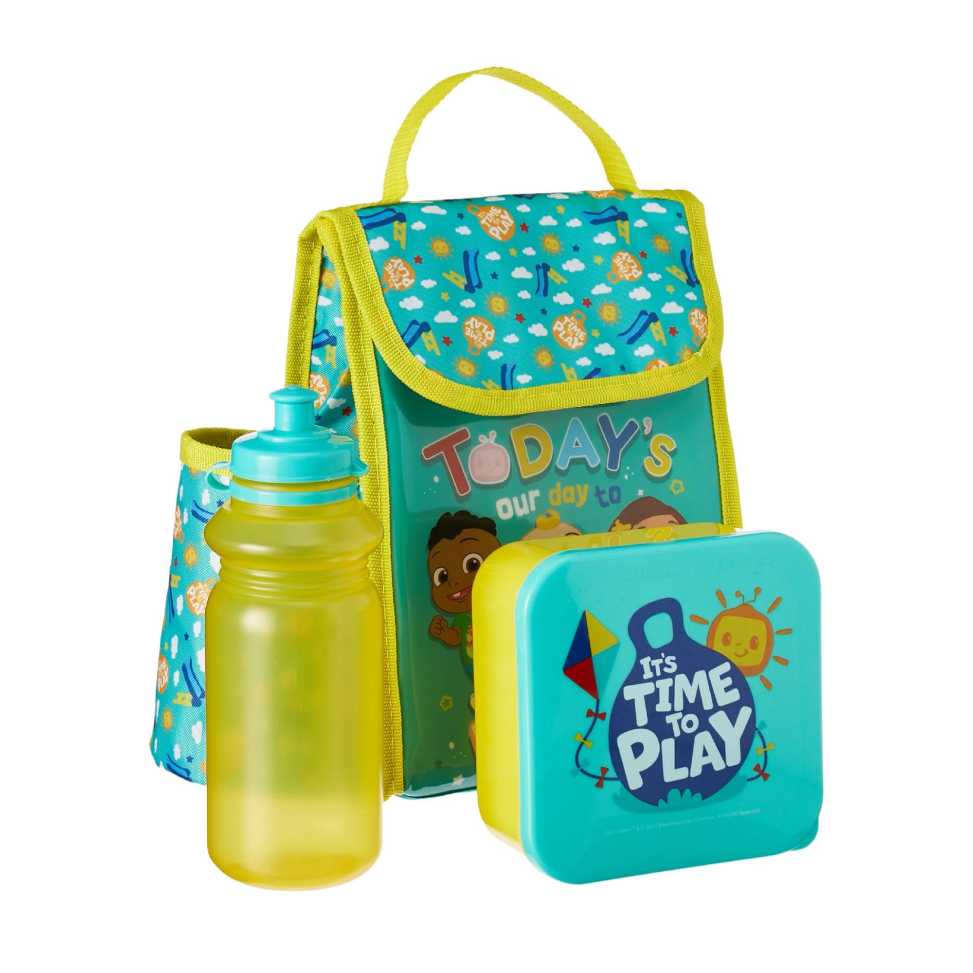 HOX CoComelon Kids Lunch Bag Set with 400ml Sip Bottle & Lunchbox Snack Container – Insulated Nursery Lunch Bag with JJ, Cody & Nina – Preschool Lunch Set for School, Nursery & Days Out