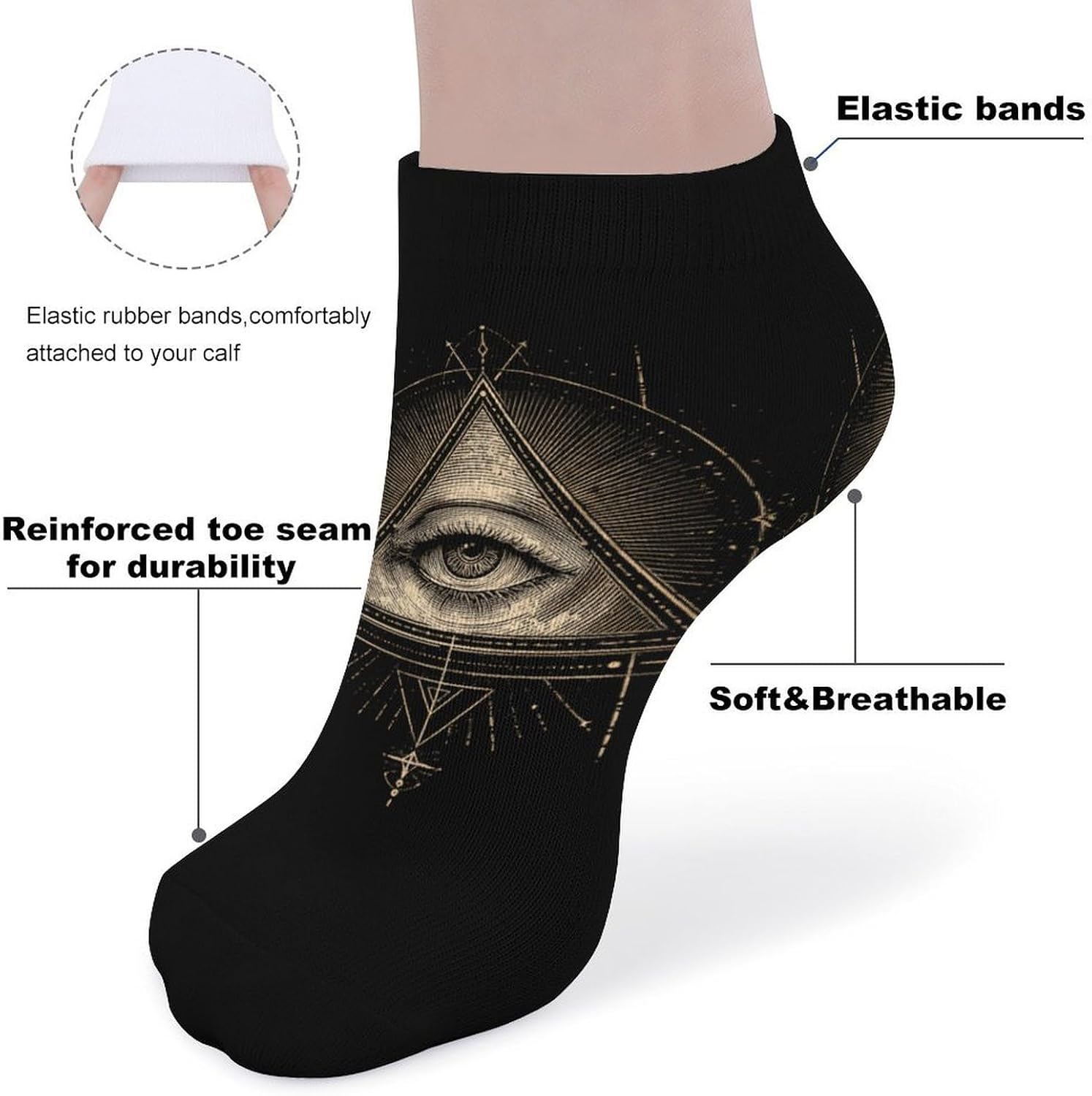 Tattoo All-Seeing Eye Socks for Men Women 5 Pairs Ankle Socks