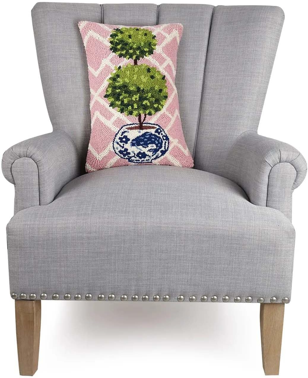 Peking Handicraft 30TG404C18OB Poly Filled Hook Throw Pillow, Wool and Cotton (Ball Topiary, 18-inch Length)