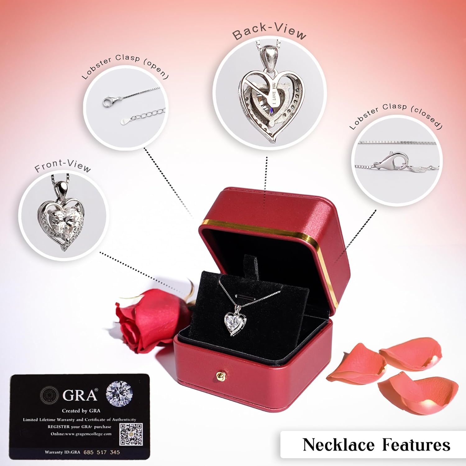 Auravibes Moissanite Heart Necklace for Women, 2-Carat Real Sterling Silver Pendant with “I Love You” Engraving, Valentine’s Day, Anniversary, Birthday or Christmas Gift for Wife, Girlfriend, Mom - Image 5