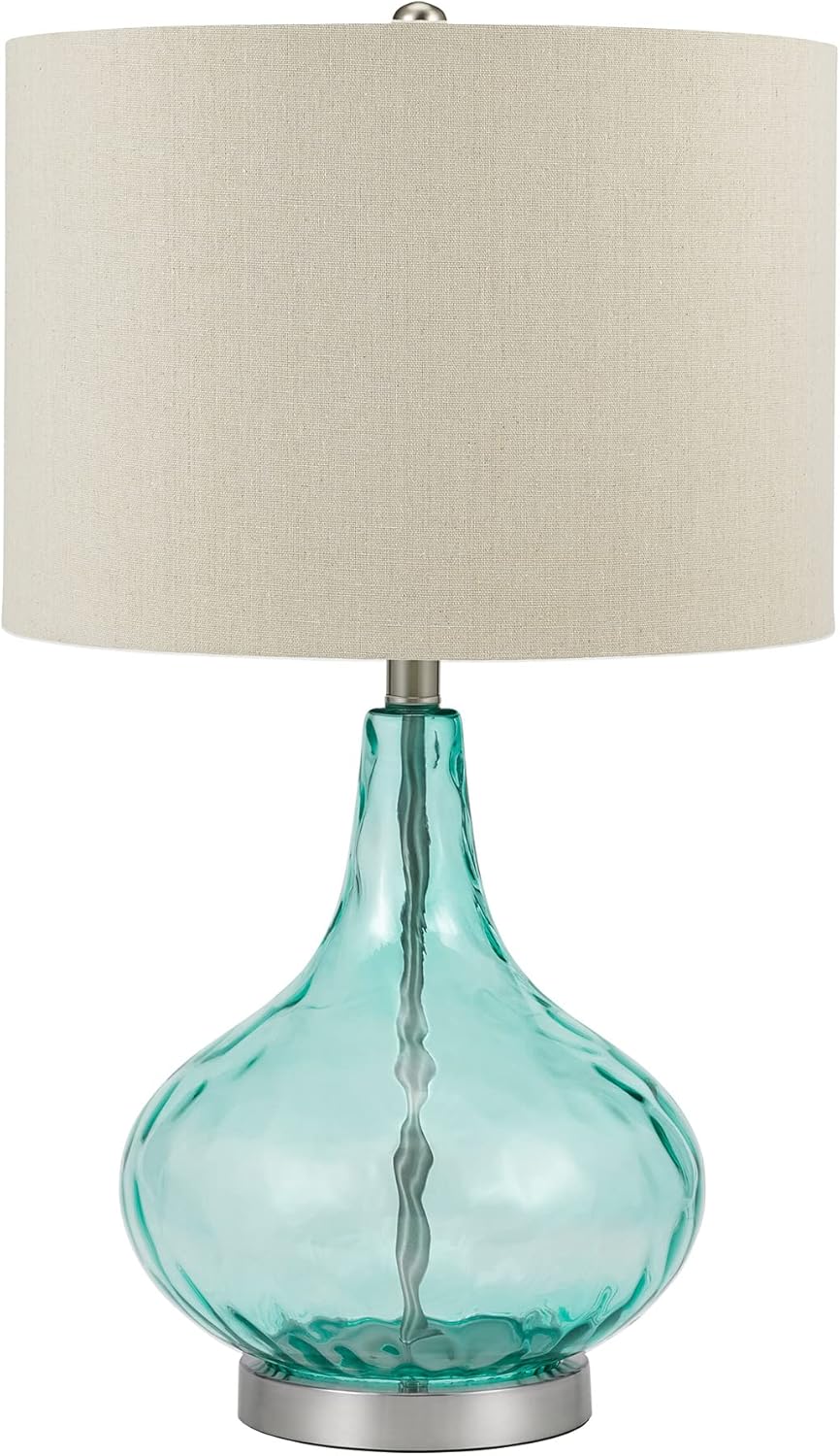 Greatest Product Catalina 18578-000 Transitional Thumbprint Glass Gourd Table Lamp, 25.5", Classic Blue