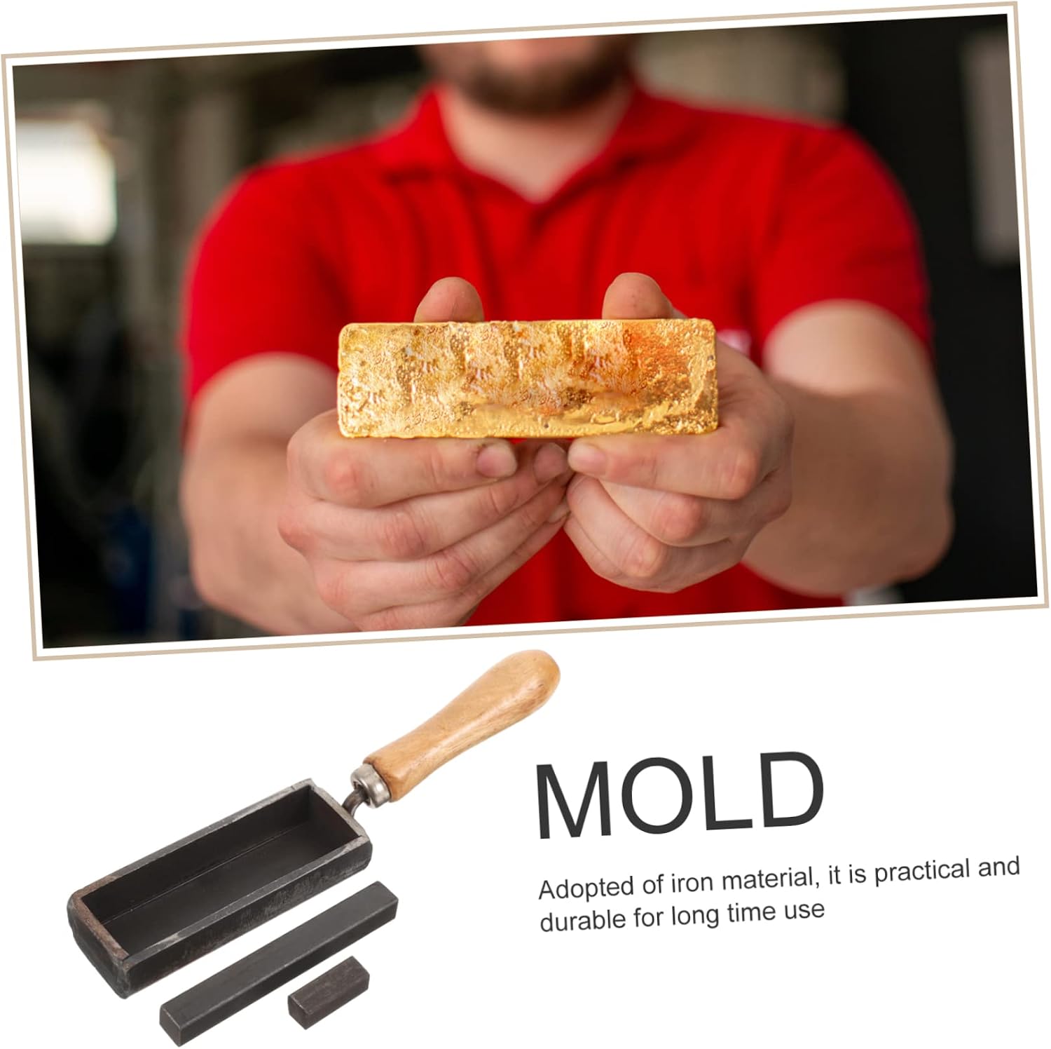 Lurrose Strip Shape Iron Ingot Mold for Melting Silver and Gold Durable Casting Tool with Handle for Refining Precious Metals Jewelry Making and DIY Projects