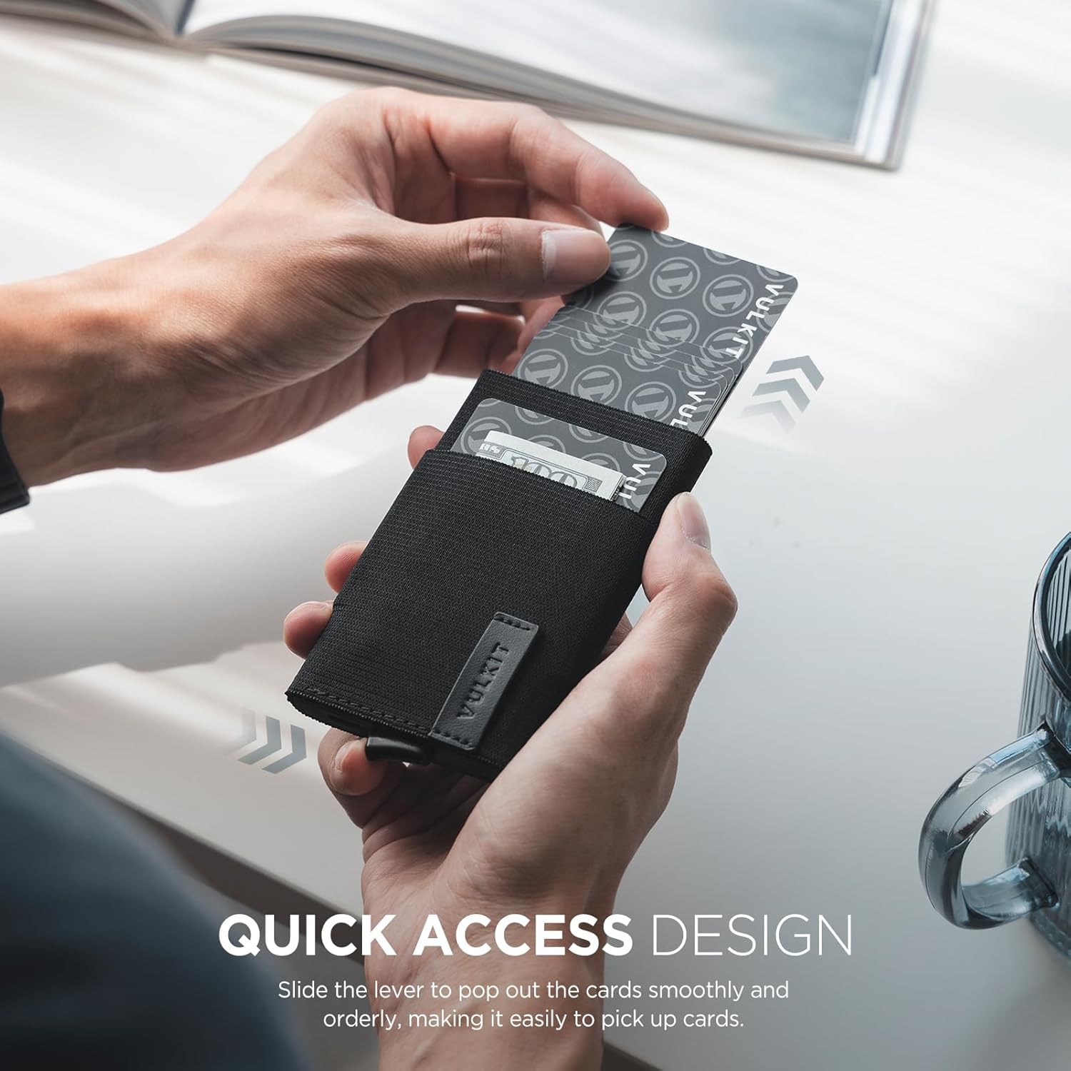 VULKIT Pop up Wallet for Women with Keychain, RFID Blocking Minimalist Slim Credit Card Holder for Gift Black - Image 6