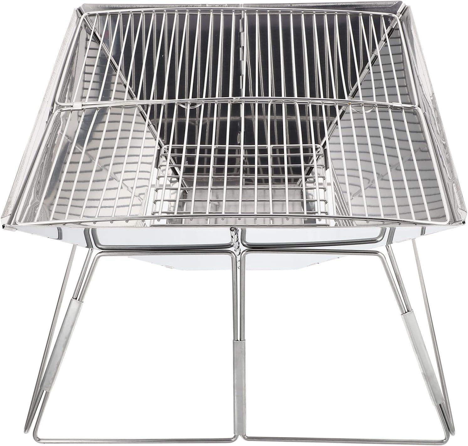 SUPVOX Portable Stainless Steel Bbq Stove Foldable Barbecue Rack 31x31x23cm Camping Grill for Outdoor Cooking and Hiking