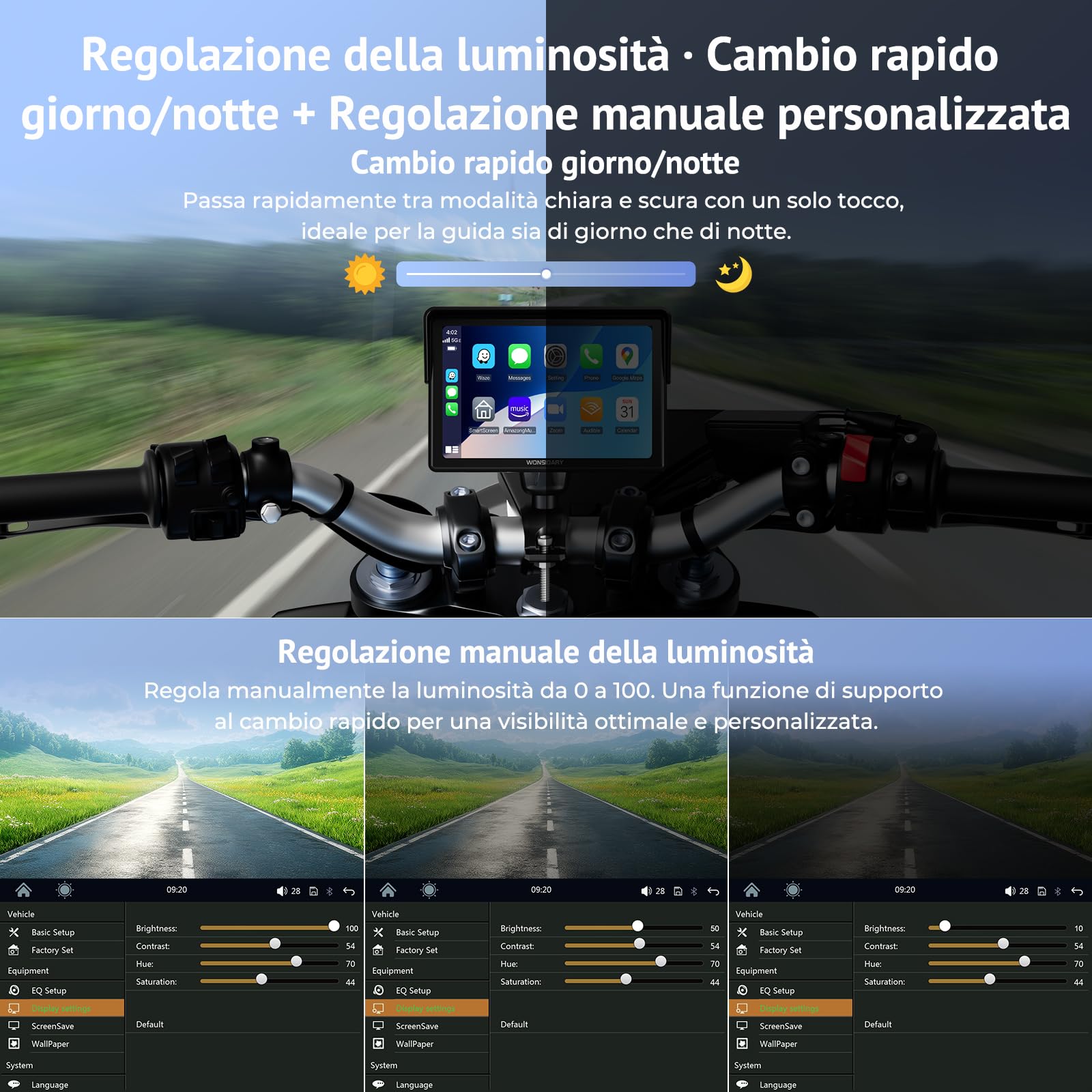 CarPlay Moto Senza Fili Compatibile con Apple CarPlay & Android Auto,Display Touch 5" IP67 Impermeabile con Doppio Bluetooth, Navigazione GPS,Controllo Vocale,Equalizzatore,Alimentazione USB/ACC