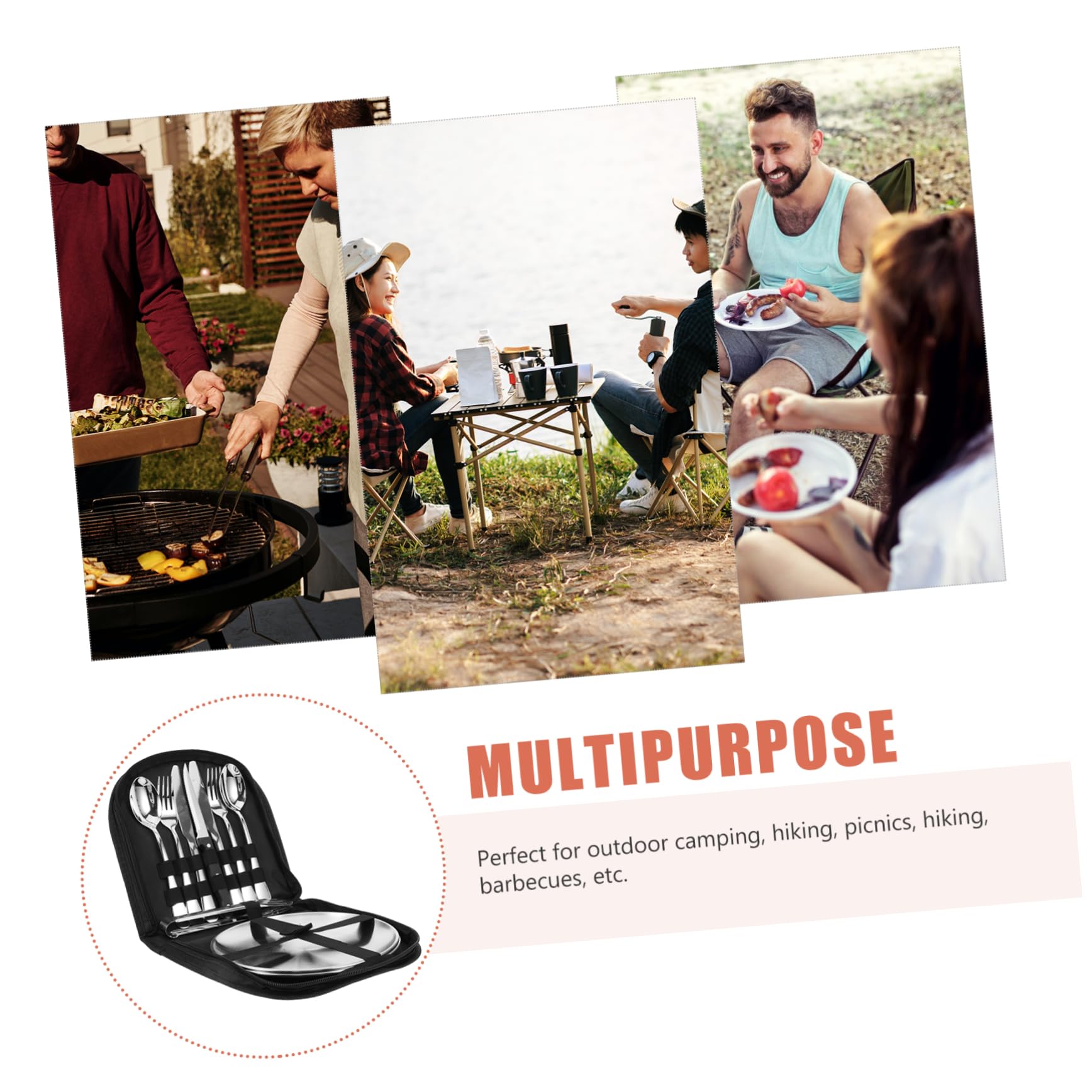 GALPADA Outdoor Campingbesteckset 10 Stück Edelstahl Picknickbesteck Mit Tasche Tragbares Reisegeschirr Für Wandern Strand Grillen