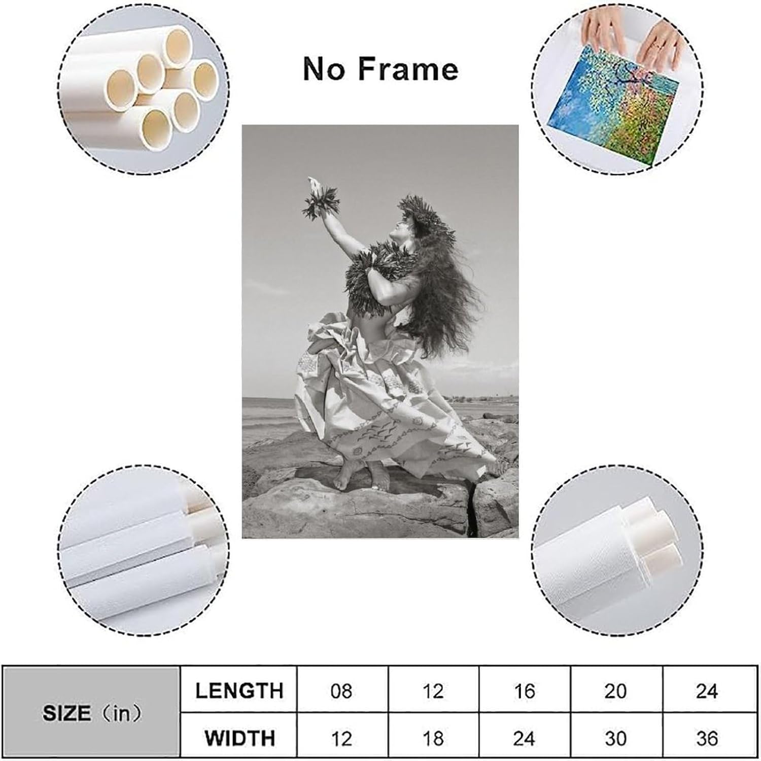 MLXFCGA Hula Dancer. Hawaiian Dancer Girl Dancing Retro Black And White Poster Canvas Wall Art Prints for Wall Decor Room Decor Bedroom Decor Gifts 16x24inch(40x60cm) Unframe-style image 3