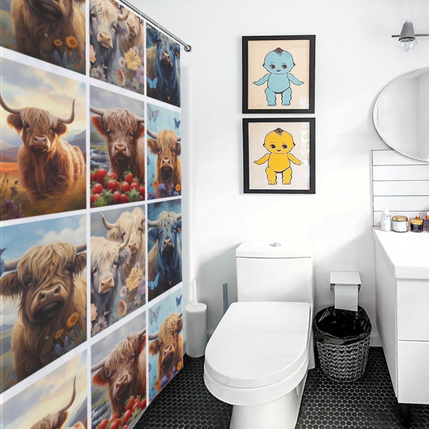 Highland Cows Funny Shower Curtains Washable Bath Curtain Liner with Hooks for Bathroom Bath Tubs