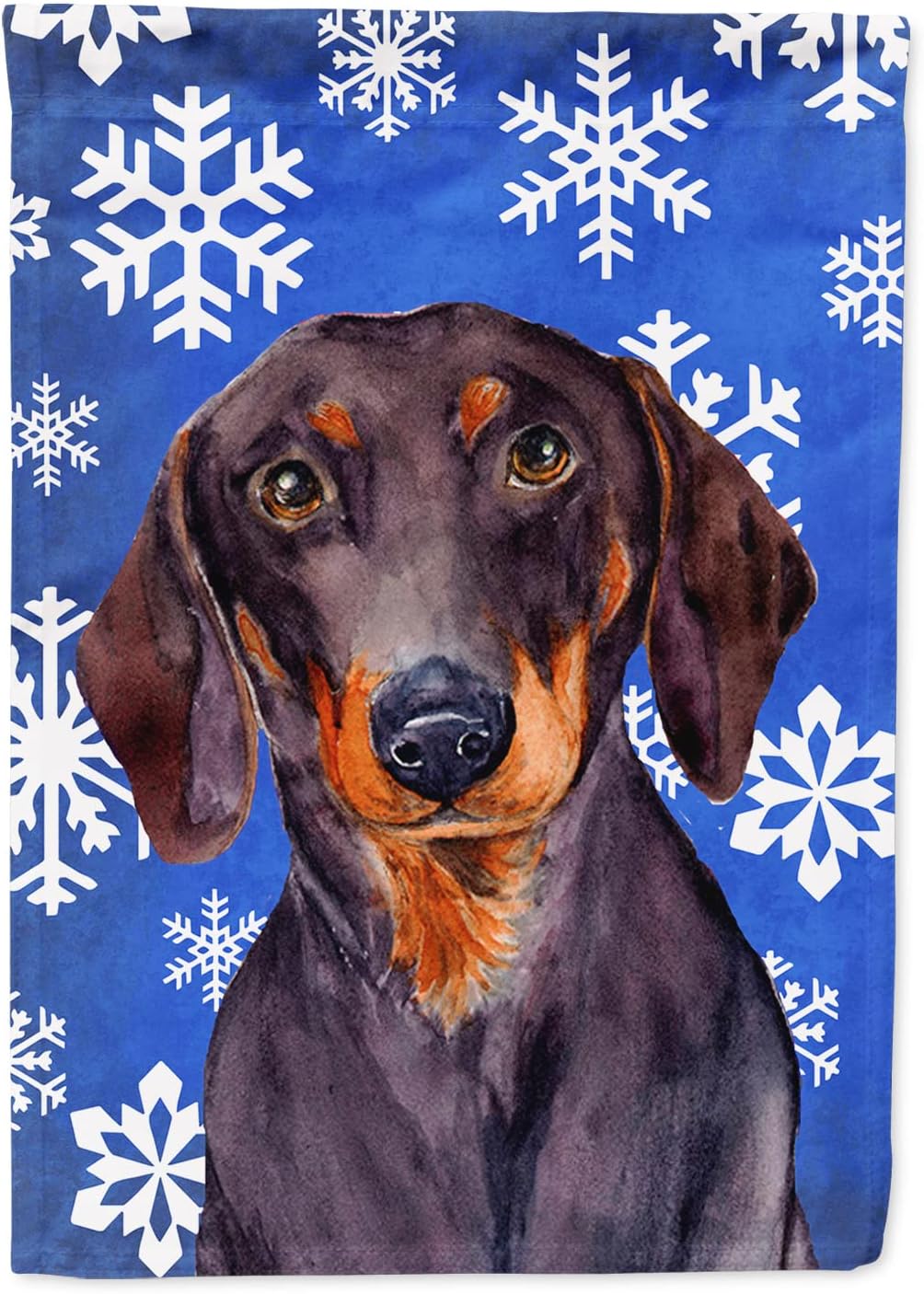 Caroline's Treasures LH9268CHF Dachshund Winter Snowflakes Holiday House Flag Large Porch Sleeve Pole Decorative Outside Yard Banner Artwork Wall Hanging, Polyester, House Size, Multicolor