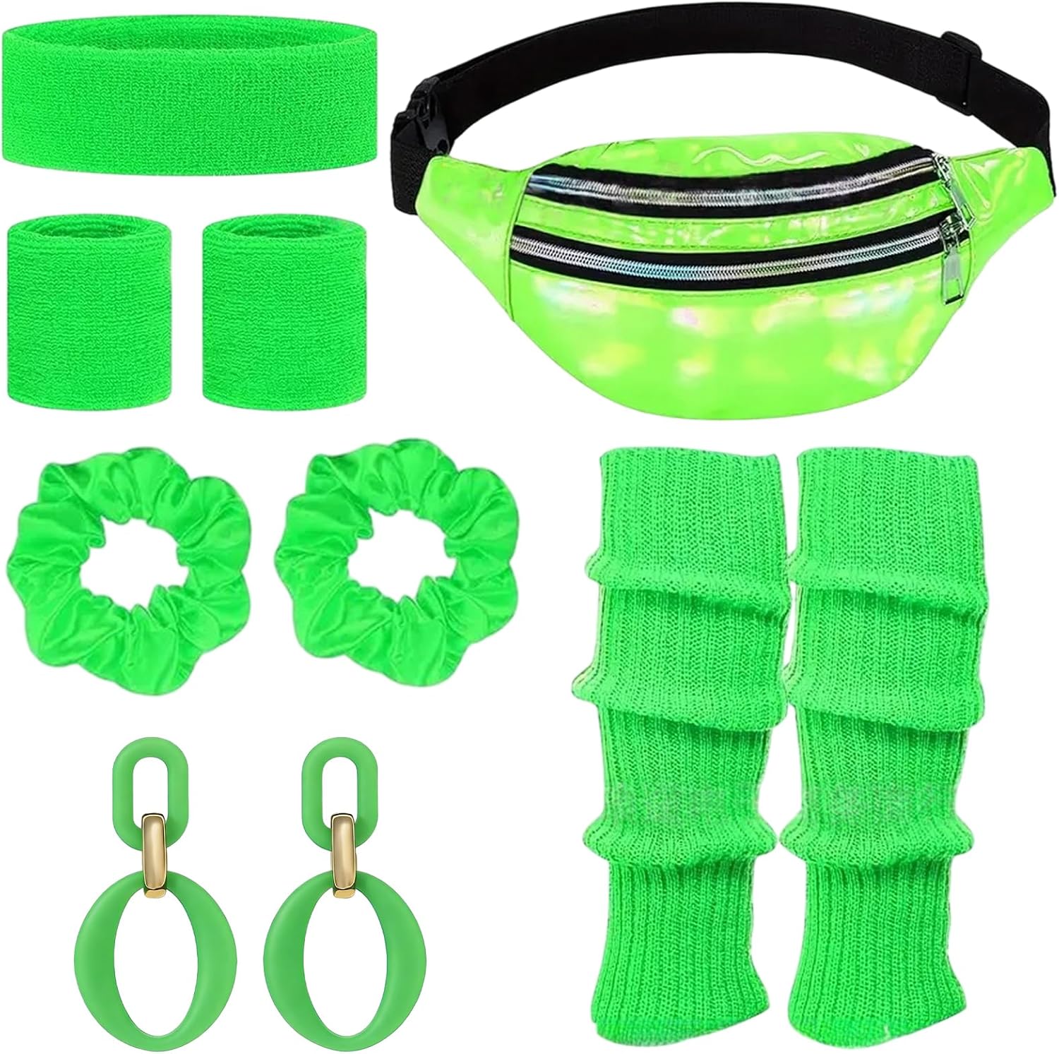 80s Outfit Women’s Retro Costume Clothing Accessories 80s 90s Clothing Costume Accessories Headband,Bracelets,Leg Warmers,Earrings,Belt Bag and Glasses for Carnival Neon Party